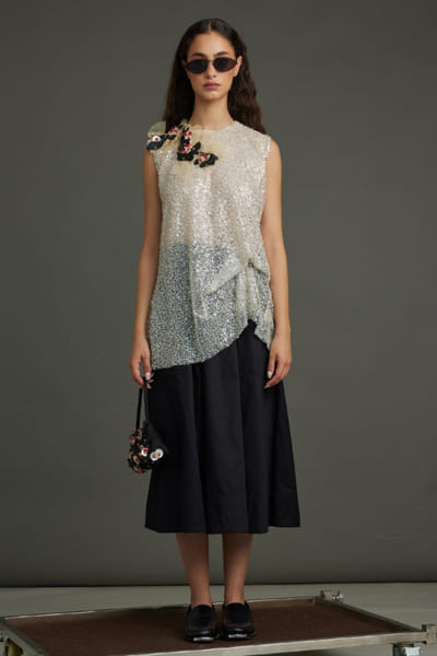 White sequin embellished shift dress