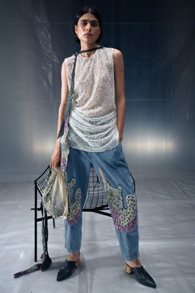 White sequin embellished top