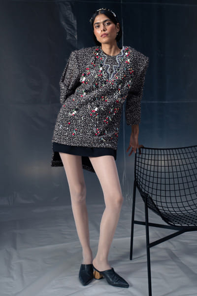 Black metal embellished dress