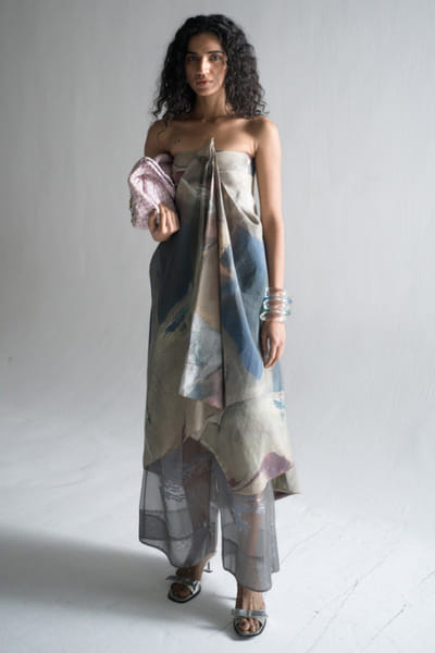 Multicolour abstract print knotted dress