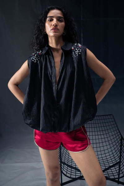 Carmine red satin shorts