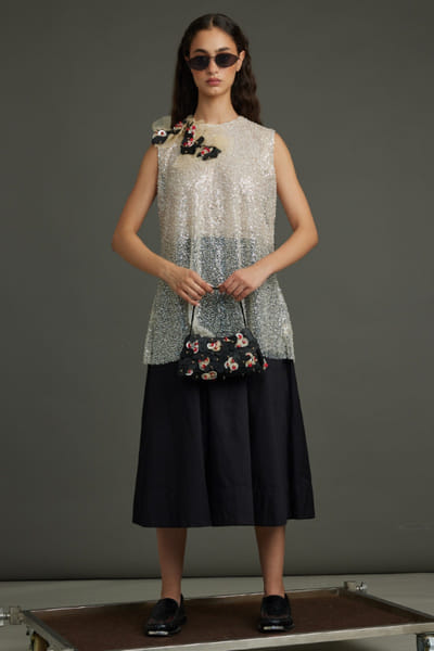 Black gathered cotton skirt