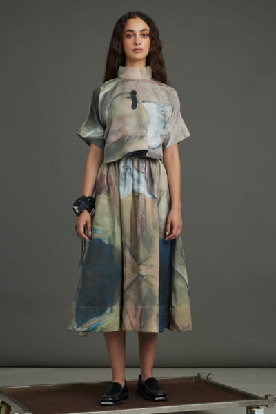 Multicolour printed silk skirt