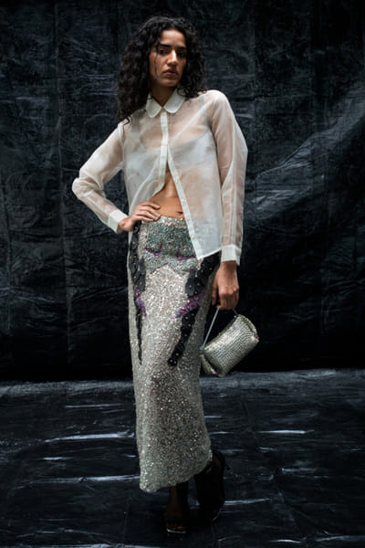 White sequin and rubber embellished skirt
