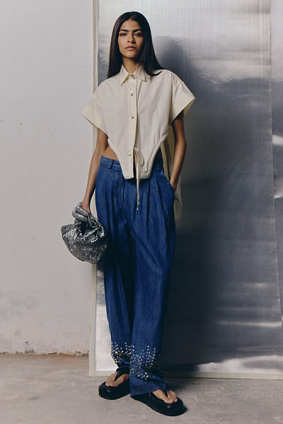 Denim blue high waisted trouser