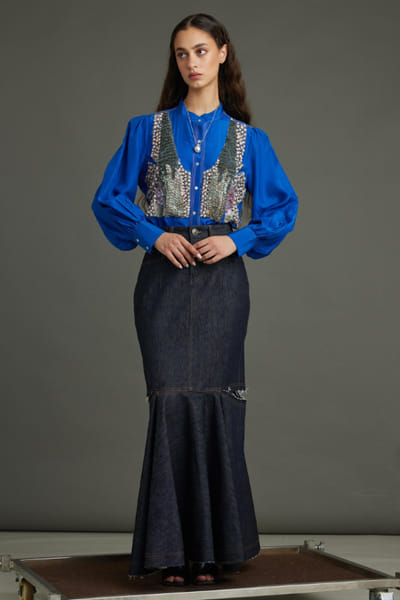 Blue lycra denim skirt