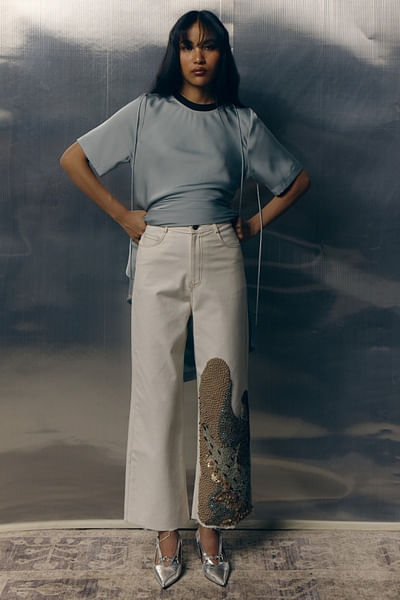 White embroidered jeans