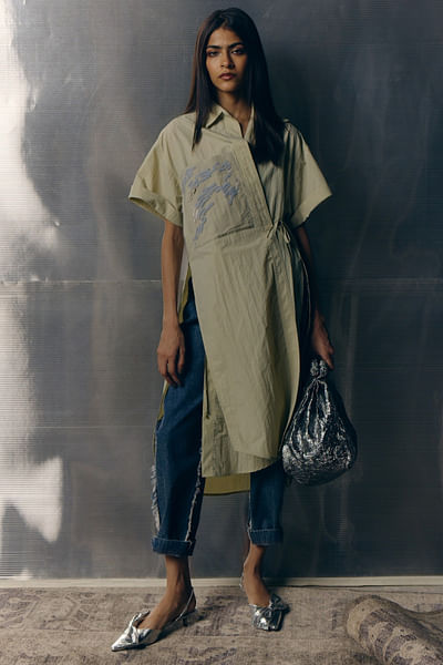 Blue denim fray trouser