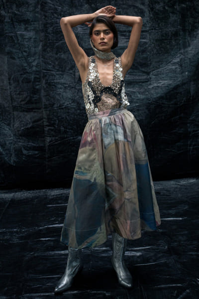 Butter sequin rubber embellished tank top