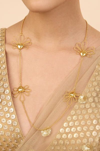 Gold floral petal long chain