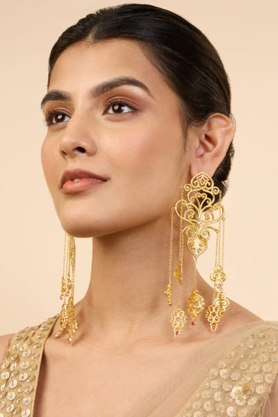 Gold floral motif danglers