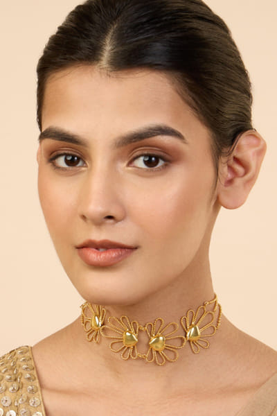 Gold floral petal choker