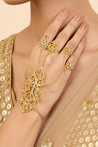 Gold floral hand harness