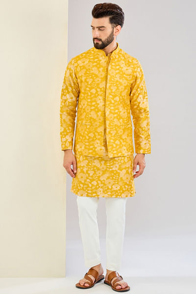 Yellow floral printed bandi set
