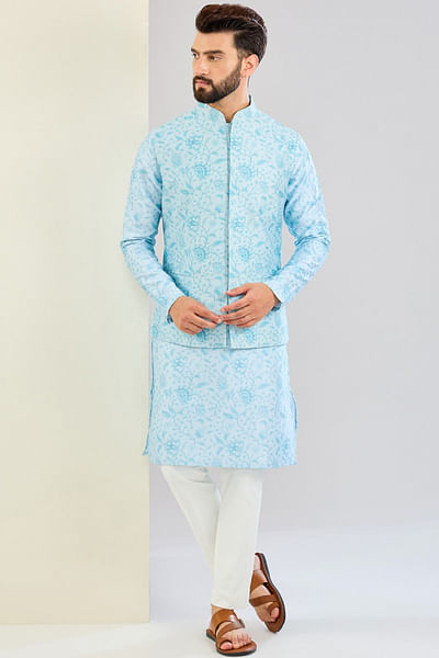Powder blue floral printed bandi set