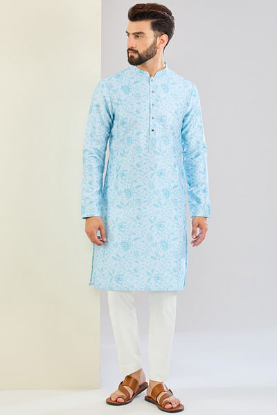 Powder blue floral printed kurta set