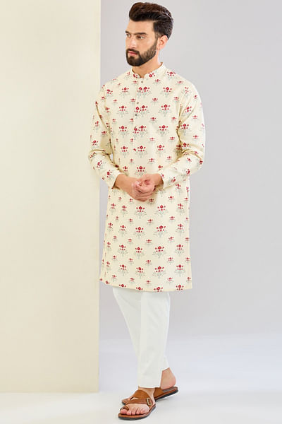 Ivory floral printed kurta set