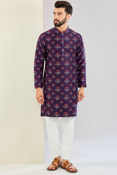 Purple floral printed kurta set