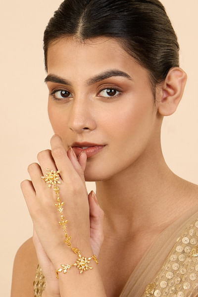 Gold tulip motif hand harness