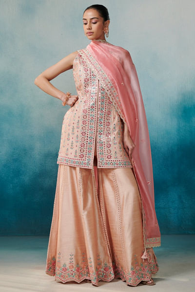 Peach embroidered gharara set