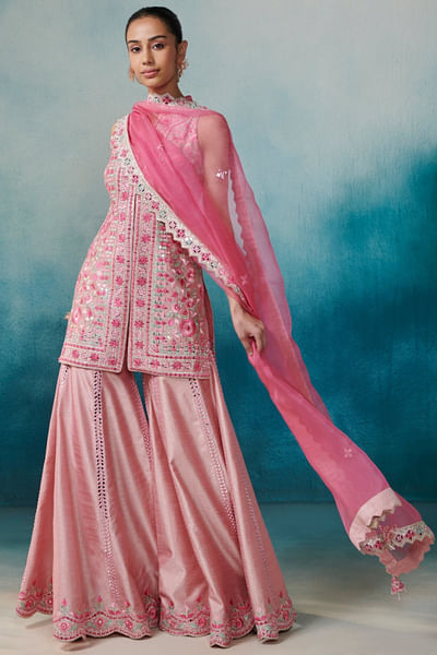 Pink embroidered gharara set
