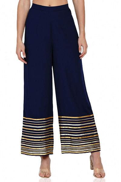 Navy blue gota embroidered pants