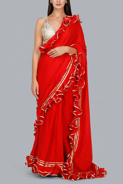 Red ruffle sari