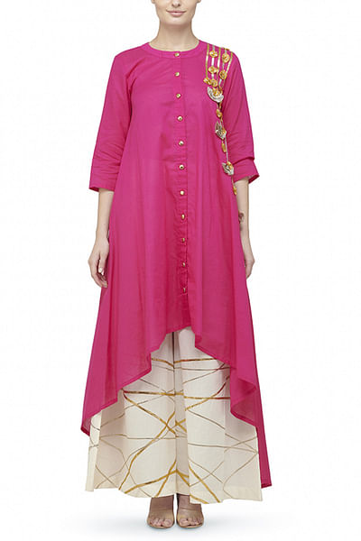 Pink embroidered asymmetric tunic
