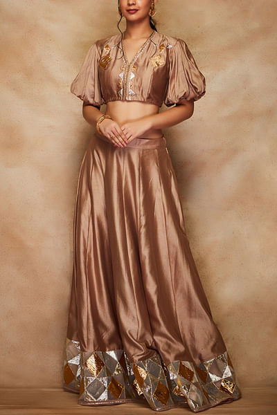 Antique gold chanderi silk skirt