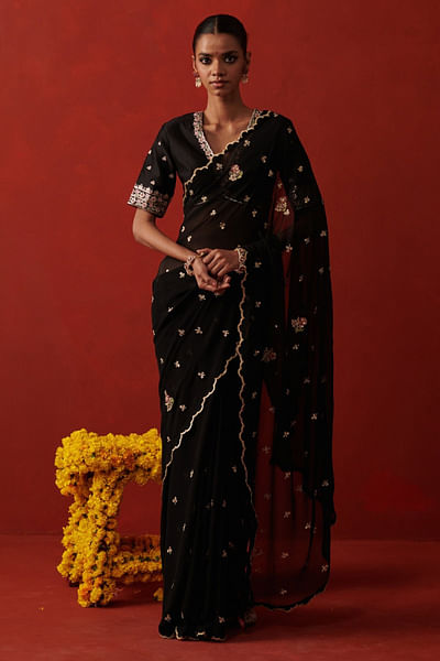 Black sequin embroidered sari