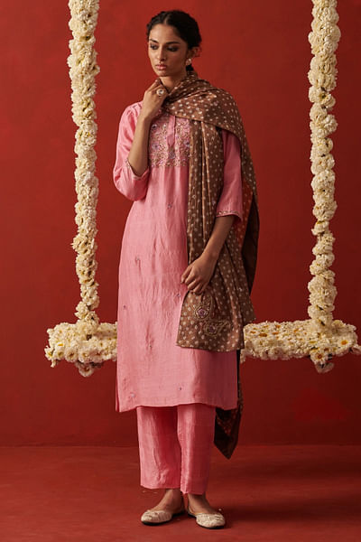 Brown zardozi embroidered dupatta