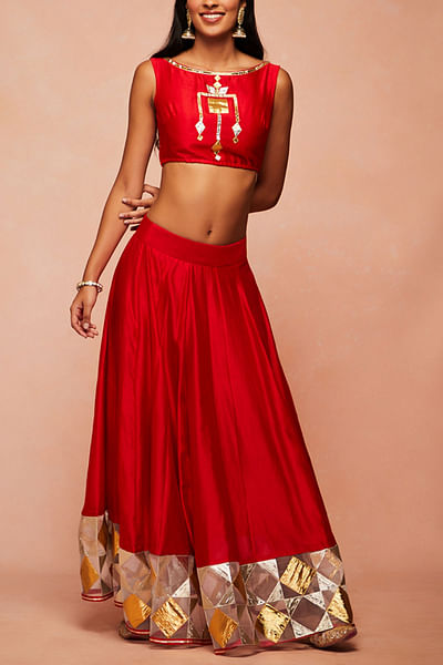 Red gota embellished gharara
