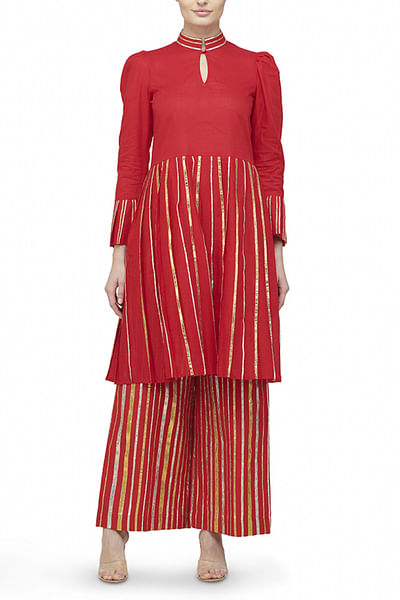 Red pleated tunic