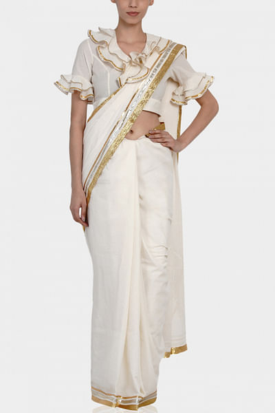 Off white gota embellished sari