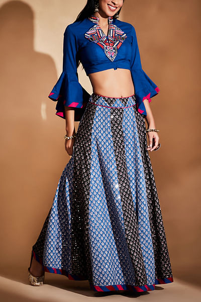 Multicolour blouse and skirt set