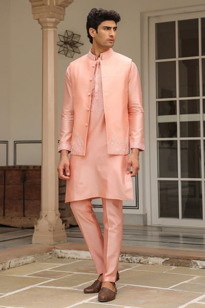Peach floral embroidered bandi