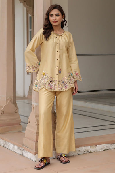Ivory 3D floral embroidery co-ord set