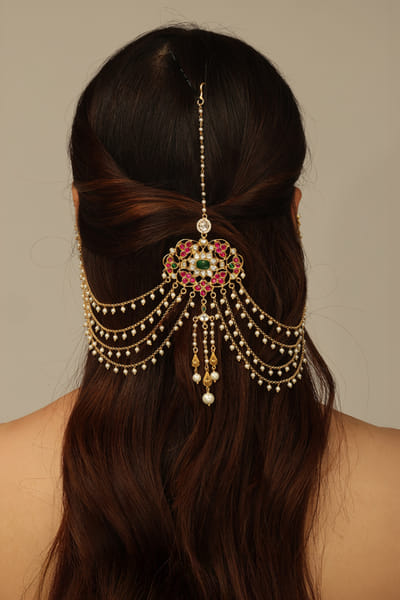 Joules by Radhika Gold and pink embellished hair brooch JOULAUG26D453115