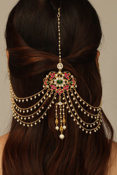 Joules by Radhika Gold and pink embellished hair brooch JOULAUG26D453115