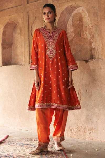 Burnt orange gota embroidered choga set
