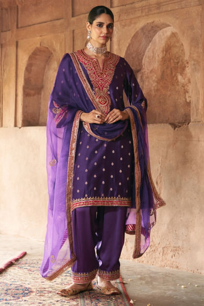 Deep purple gota embroidered choga set