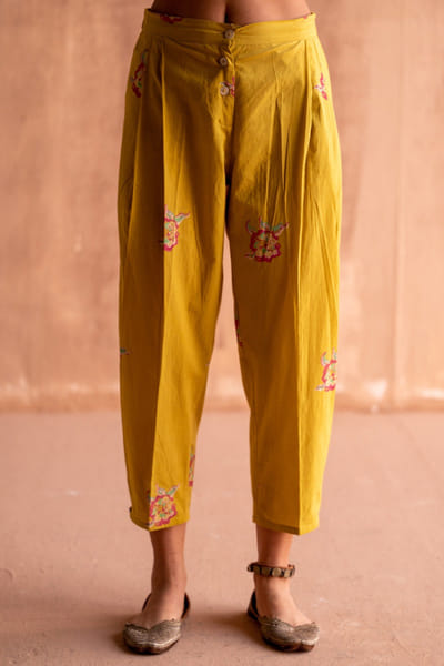 Yellow floral printed pants