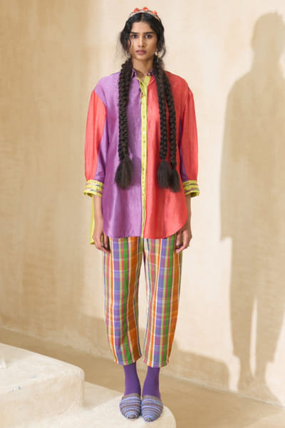 Multicolour chanderi cotton shirt