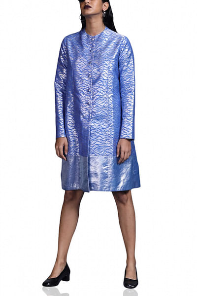 Blue brocade panelled jacket dress