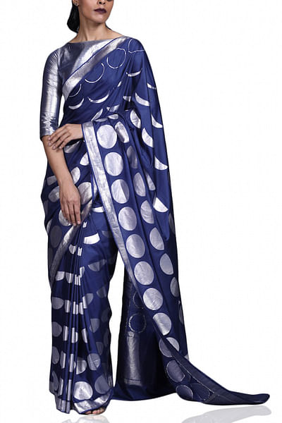 Navy blue brocade sari set