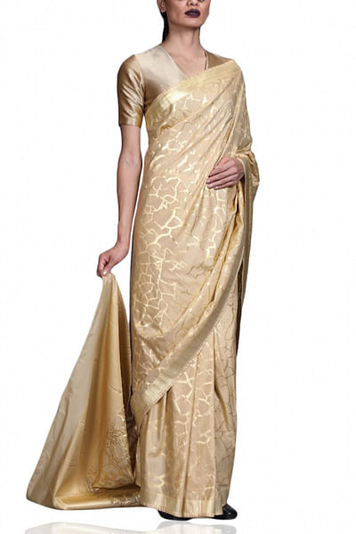 Gold brocade sari set
