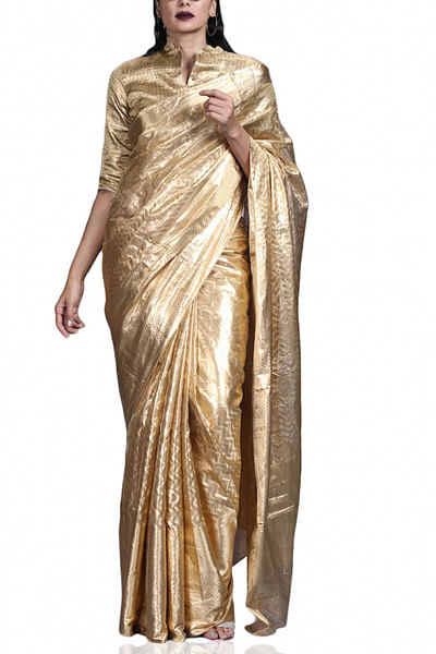 Gold metallic brocade sari set
