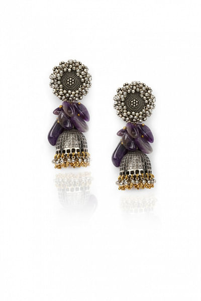 Silver purple stone jhumkas