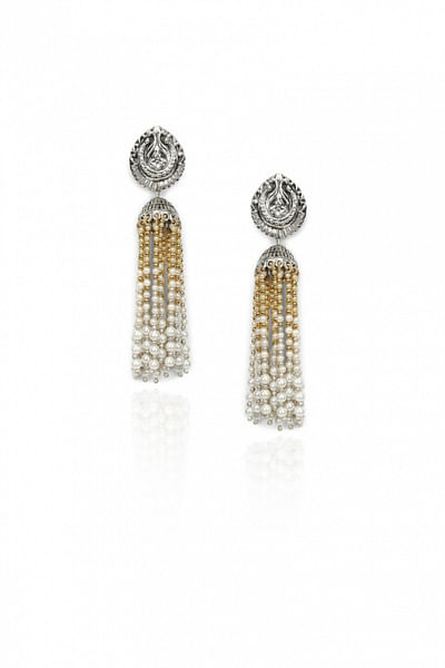 Silver beaded tassel earrings