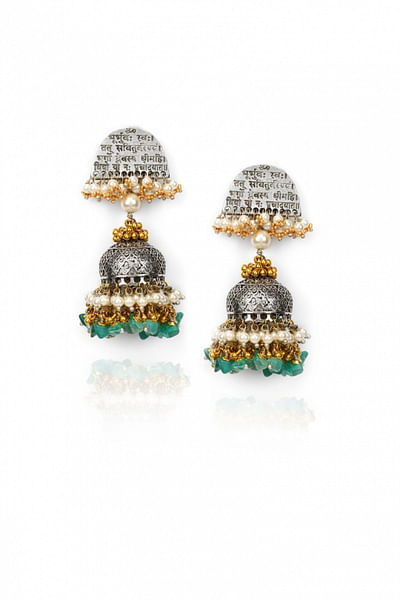 Silver bead embellished jhumkas